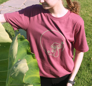 Mushrooms and Moon spiral t-shirts